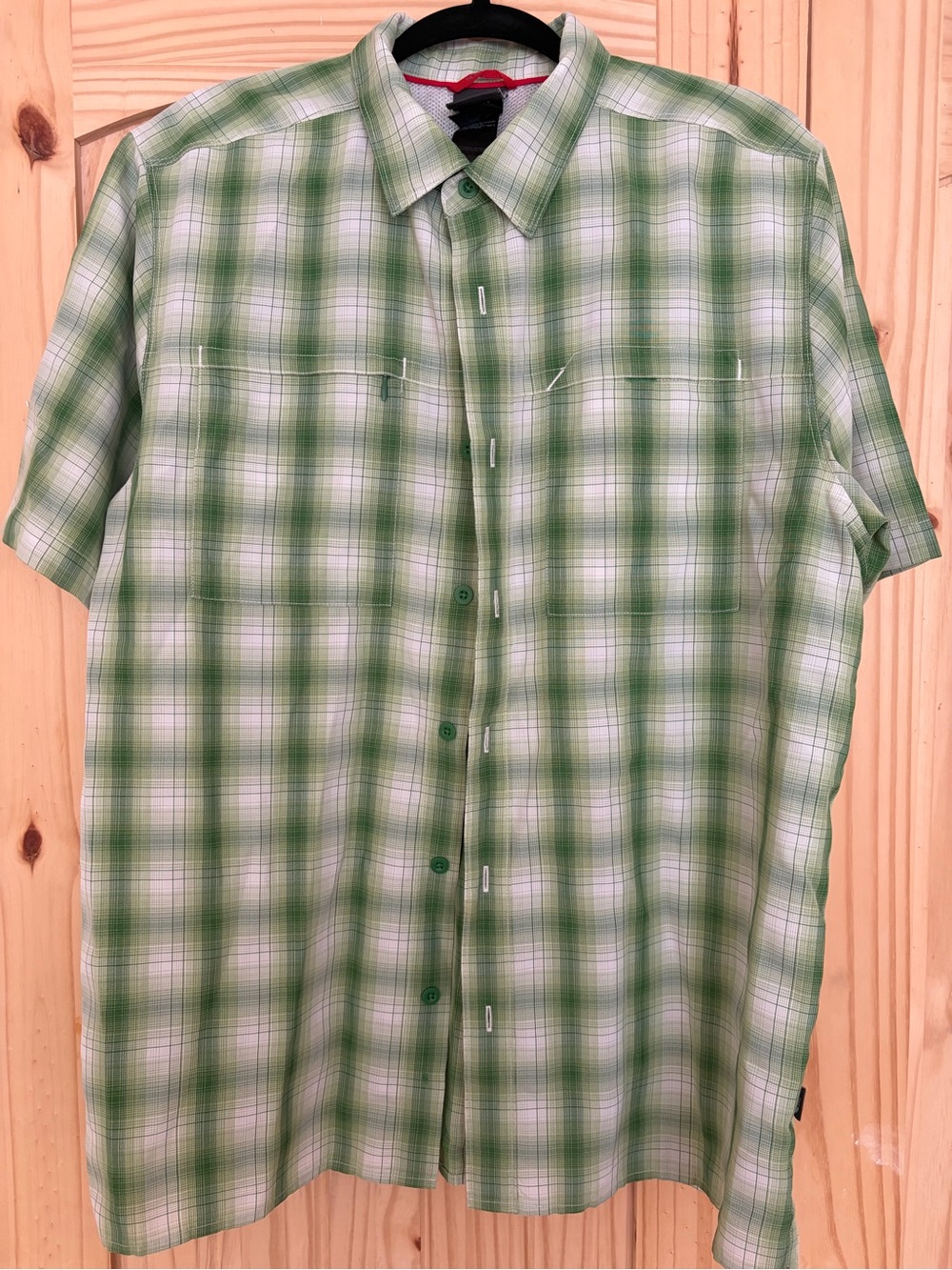 The North Face Green and White Plaid Short-Sleeve Button-Down Shirt